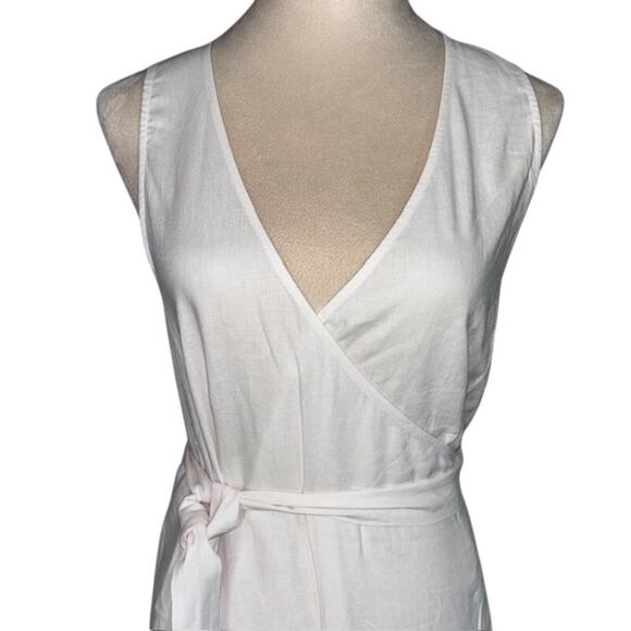 NWT Andie Swim Linen Blend Maxi Wrap Dress, Sz L, V Neck White Resort Vacation - Picture 4 of 9